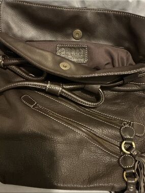 a.n.a Dark Brown Leather Messenger Bag with Brass Rings